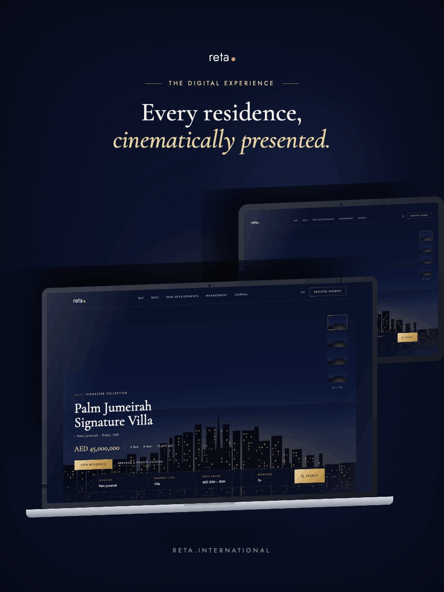 Premium device mockups showcasing cinematic property media