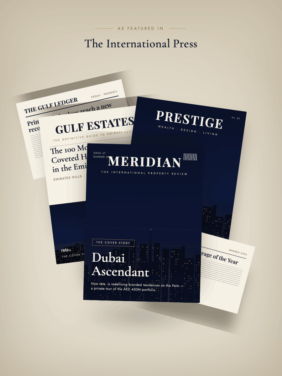 Stacked luxury lifestyle press clippings featuring Reta International listings
